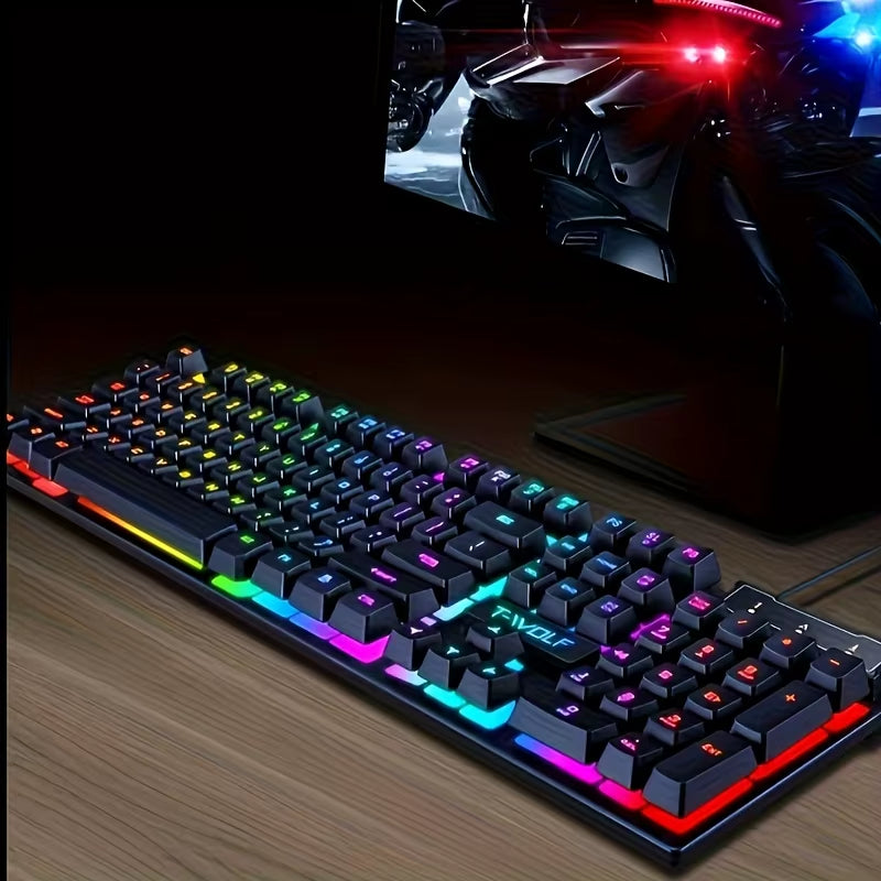 T-WOLF Thunder Wolf LED Mechanical-Feel Wired T20 USB Keyboard for PC Office and Gaming, with Colorful Backlit Buttons